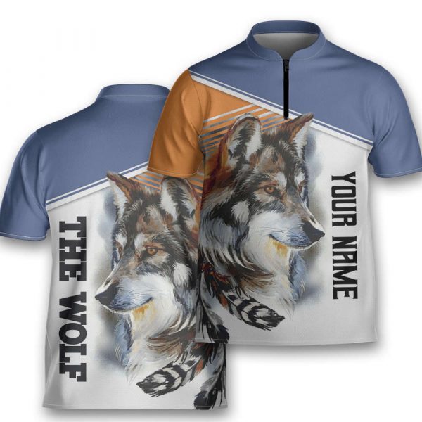 Tribal Wolf Black Howling Wolf Native American Zip Bowling Jersey Personalized