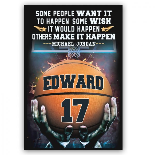 Personalized Name Number Make It Happen Basketball Motivation Poster Home Decor