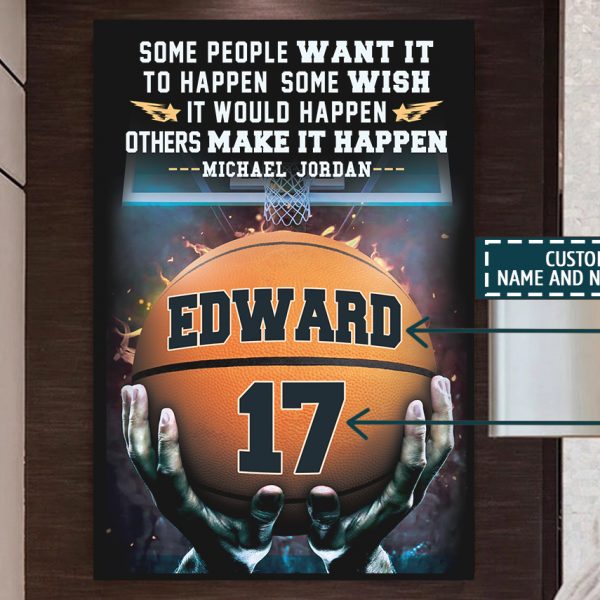 Personalized Name Number Make It Happen Basketball Motivation Poster Home Decor