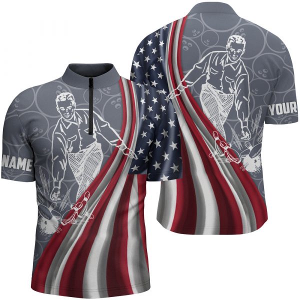 Custom Patriotic Bowling Jersey For Team  Gift for Dad Men Bowling Lovers