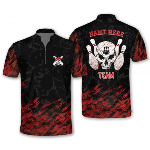 Custom Skull Bowling Jersey For Team  Gift for Dad Men Bowling Lovers