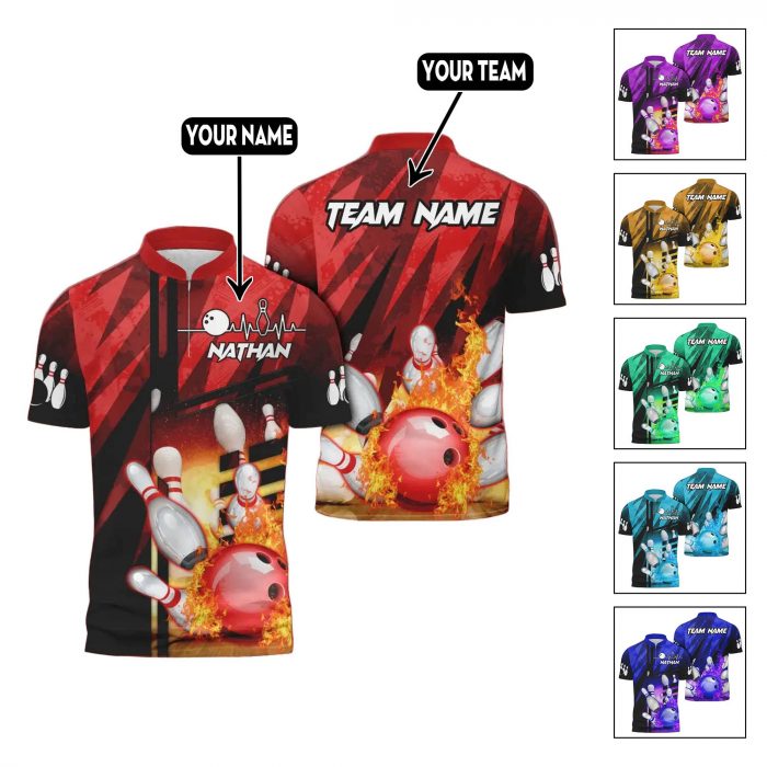 Personalized Flame Bowling Jersey For Team – Shirt For Bowling Lover