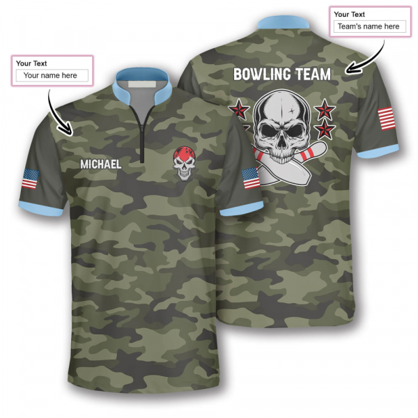 Personalized Skull Camo Bowling Jersey For Team Gift for Bowling Lovers