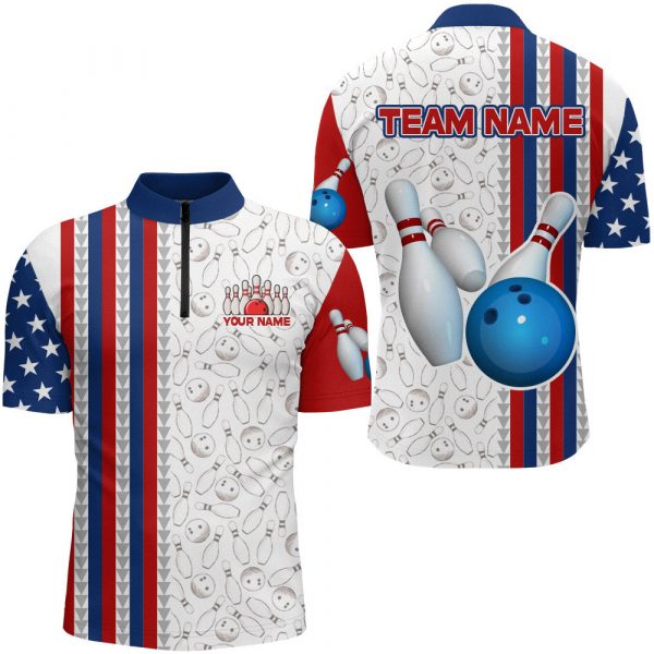 Personalized 3D Bowling Shirt for Men Custom Bowling Jersey Bowling Team League Quarter-Zip Shirt  Gift for Bowler Bowling Player