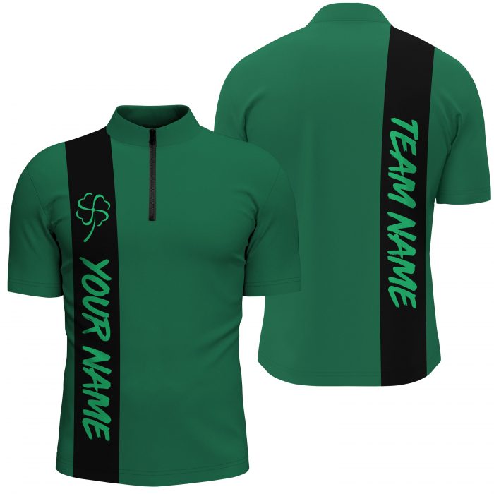 Black Green Retro Lucky Men Bowling Quarter Zip Shirt Custom St Patrick Day Team League Bowling Jersey  Gift For Bowler Bowling Player