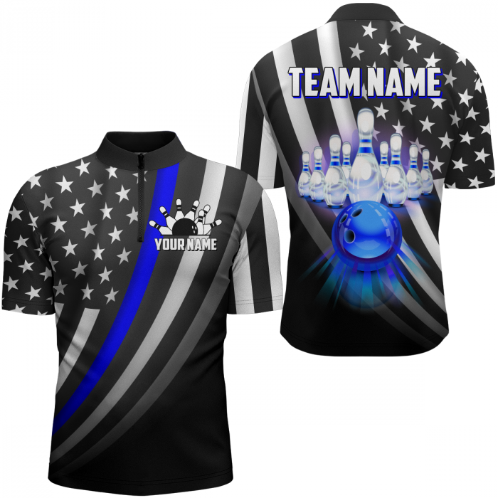 American Bowling Jersey Custom Bowling Shirt For Men Team Bowling Quarter-Zip Shirt  Gift For Bowler Bowling Player