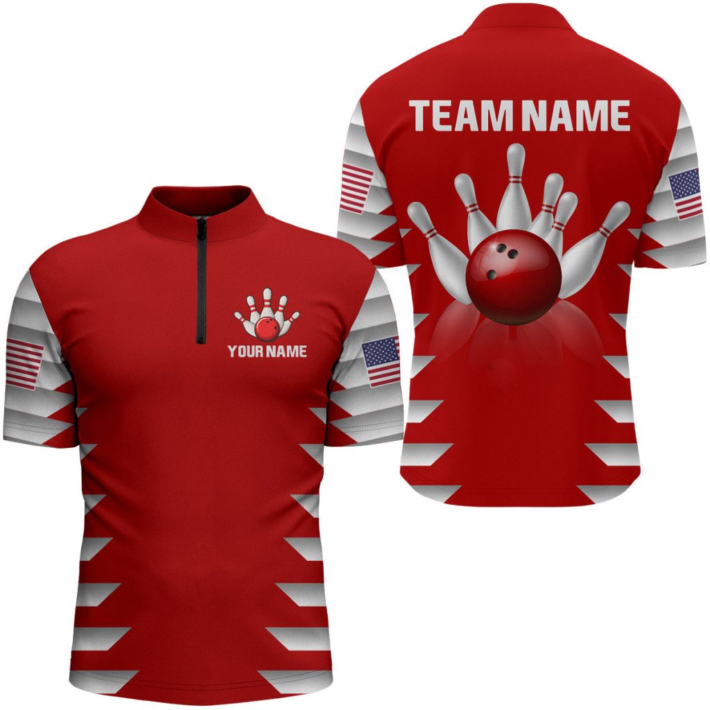 Custom Bowling Shirt For Men Bowling Jersey Bowling Team League Quarter-Zip Shirt  Gift For Bowler Bowling Player