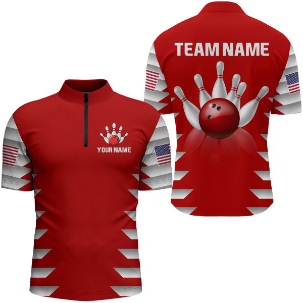 Personalized Bowling Shirt for Men Custom Bowling Jersey Bowling Team League Quarter-Zip Shirt  Gift for Bowler Bowling Player