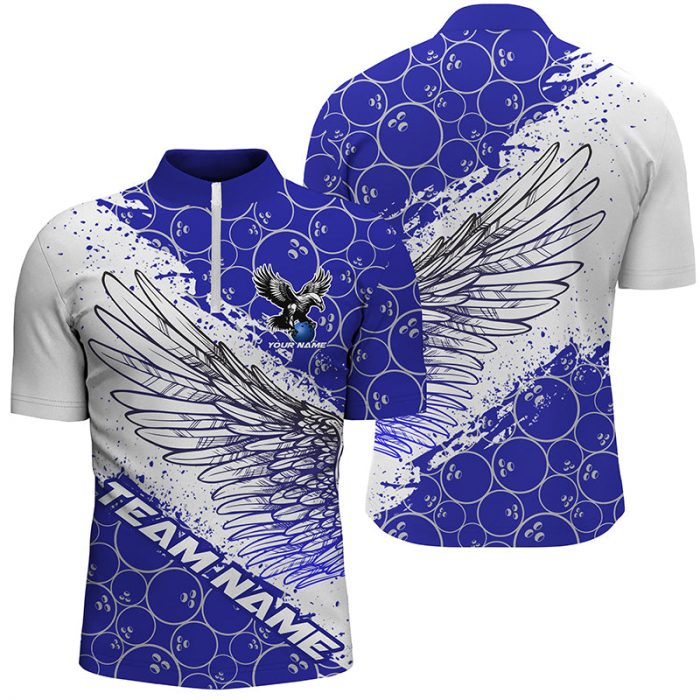 Custom Bowling Shirts For Men And Women, Team Name Bowling Jerseys Eagle Wings | Blue  Gift For Bowler Bowling Player