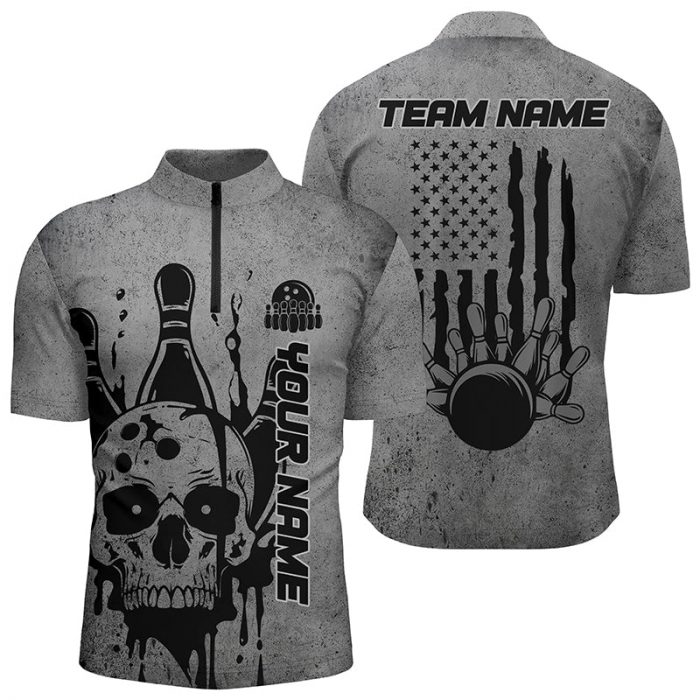 Custom American Flag Skull Bowling Shirts For Men, Patriotic Team Bowling Jerseys  Gift For Bowler Bowling Player