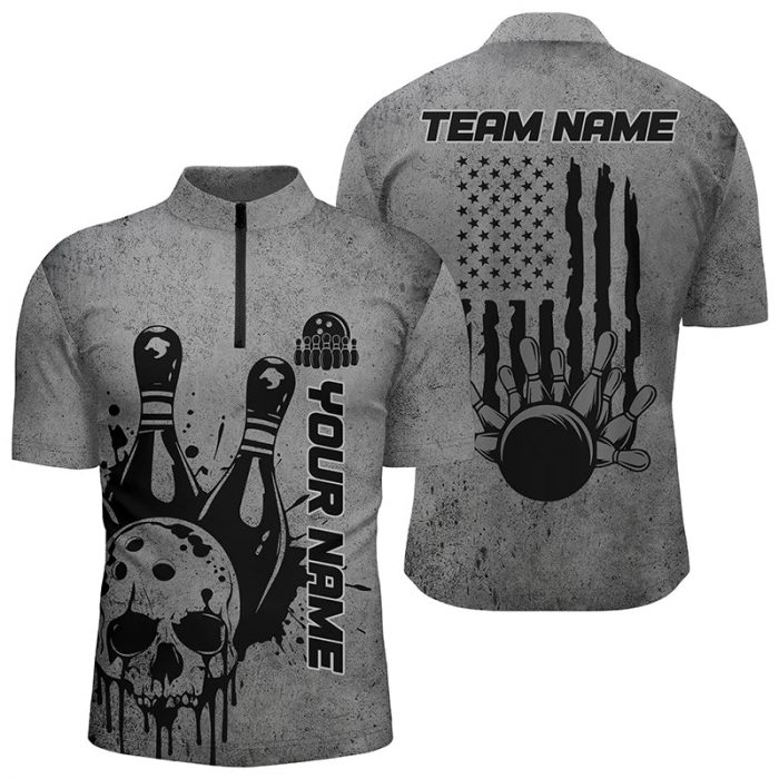 Custom American Flag Skull Bowling Shirts For Men, Patriotic Team Bowling Jerseys  Gift For Bowler Bowling Player