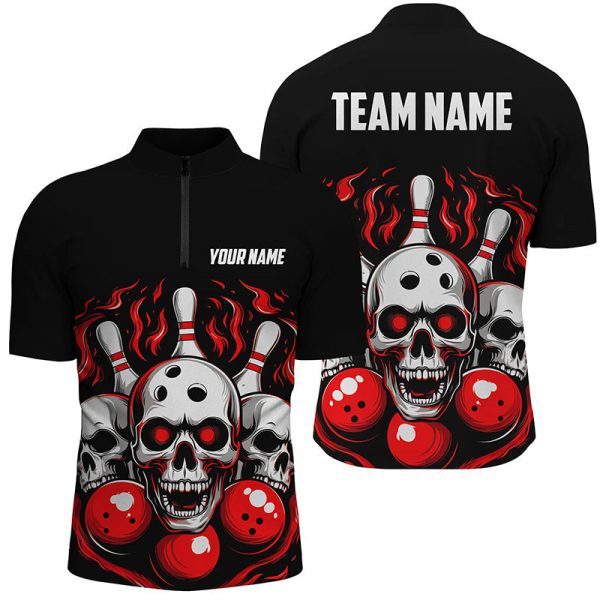 Custom American Flag Skull Bowling Shirts For Men, Patriotic Team Bowling Jerseys  Gift for Bowler Bowling Player