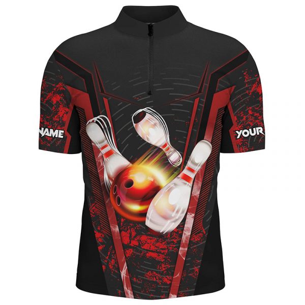 Blue flame bowling Quarter Zip shirts for men Custom Team bowling jerseys for men, gift for bowlers  Gift for Bowler Bowling Player