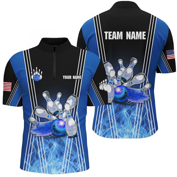 Custom American Flag Thunder Lightning Strike Bowling Team Shirts, Patriotic Unisex Bowling Jersey  Gift for Bowler Bowling Player