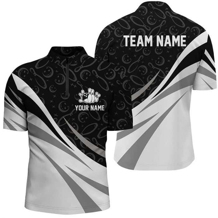 White And Black Camo Bowling Quarter Zip Shirts For Men Custom Team Bowling Jerseys, Gift For Bowlers  Gift For Bowler Bowling Player