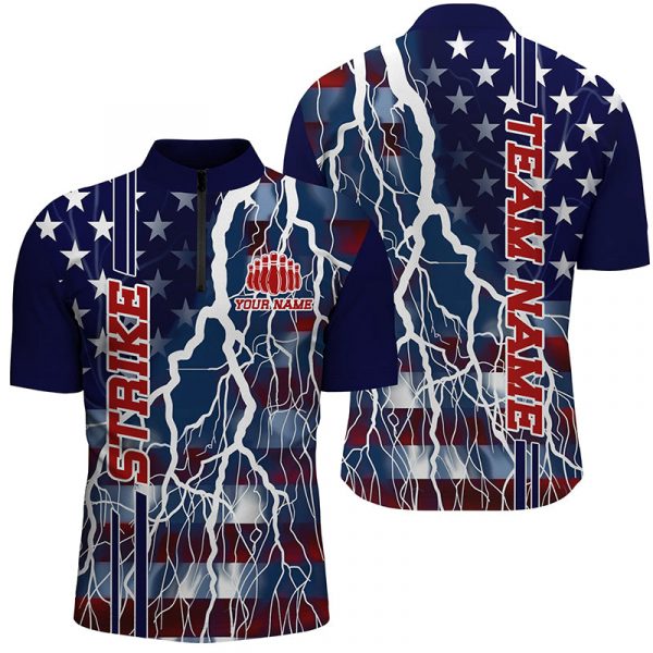 Blue flame bowling Quarter Zip shirts for men Custom Team bowling jerseys for men, gift for bowlers  Gift for Bowler Bowling Player