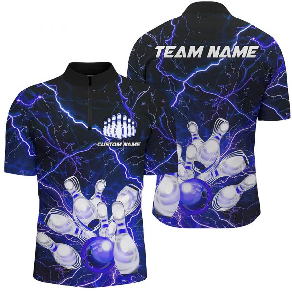 Blue Thunder Lightning Custom Strike Unisex Bowling Team Shirts, Unisex Bowling Jerseys Gift for Bowler Bowling Player