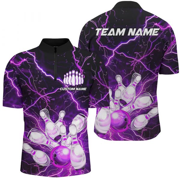 Purple Thunder Lightning Custom Strike Unisex Bowling Team Shirts, Unisex Bowling Jerseys Gift for Bowler Bowling Player