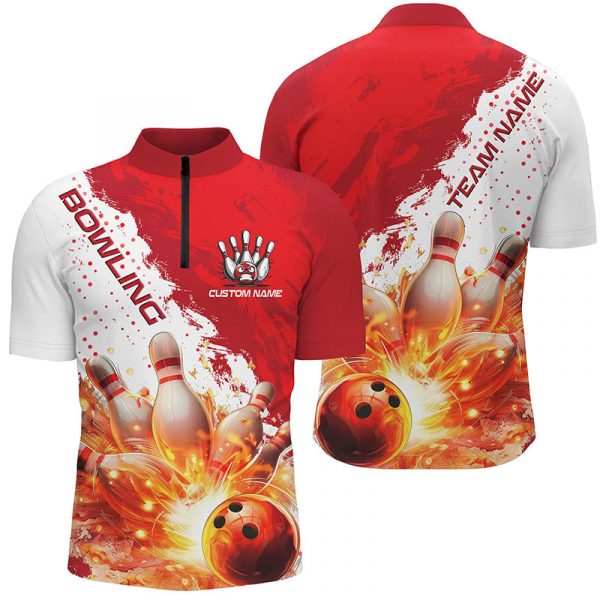 Red Flame Strike Bowling Custom Team Shirts – Stylish Bowlers Outfit For Men &Amp; Women Team Jersey