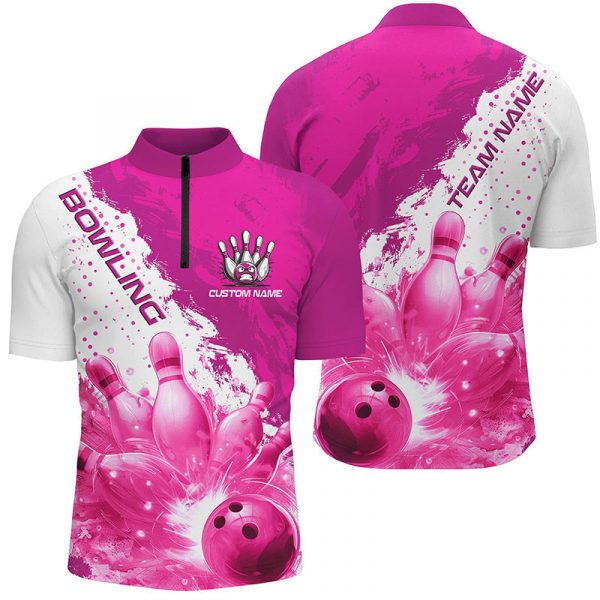 Custom Pink Flame Strike Bowling Team Shirts for Men & Women – Stylish Bowler Outfit & Jersey