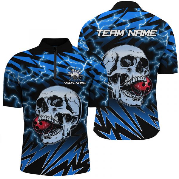 Strike with Style Custom Team Blue Lightning Bowling Jersey – Perfect Gift for Men Bowlers