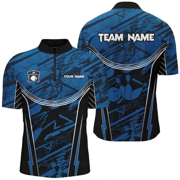 Blue camo Men Bowling Quarter Zip Shirts custom team bowling jerseys, gift for bowlers Gift for Bowler Bowling Player