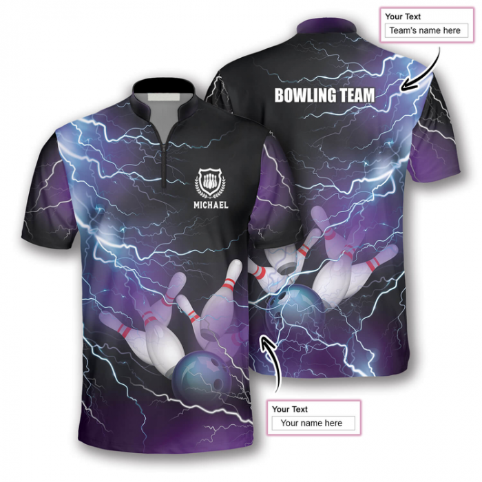 Bowling Strike Thunder Lightning Custom Bowling Jerseys For Men, Uniform Shirt For Bowling Team Gift For Bowler Bowling Player