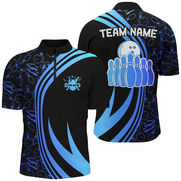 Black Bowling Jersey For Men Custom Retro Bowling Shirts For Team Bowlers | Blue Gift for Bowler Bowling Player