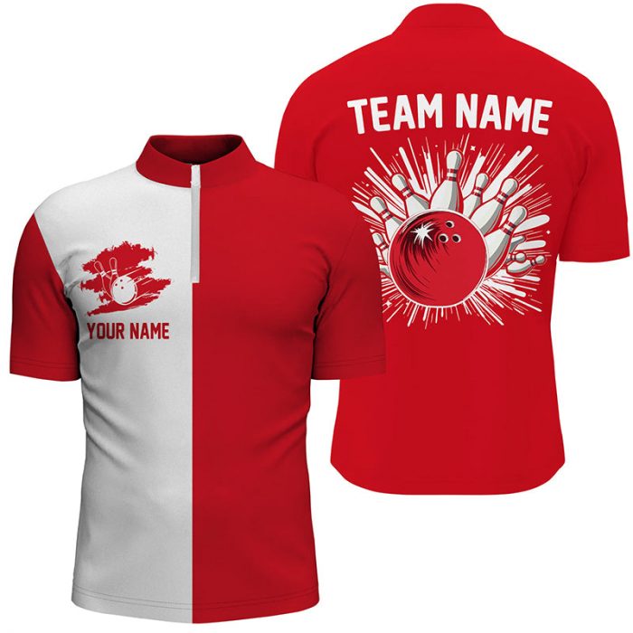 Red And White Retro Bowling Shirts For Men Custom Team Bowling Jerseys Gift For Bowlers Gift For Bowler Bowling Player