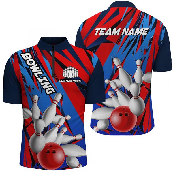 Flame Custom Bowling Shirts Red White & Blue Bowling Ball Team Jerseys – Unisex Patriotic Design