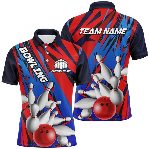 Custom Blue & Red Bowling Team Shirts – Patriotic Unisex Tournament Jerseys