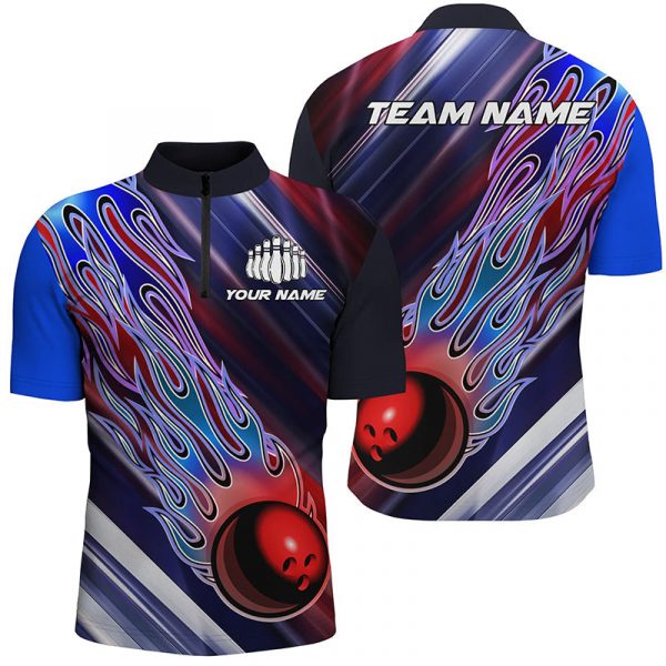 Custom Blue & Red Bowling Team Shirts – Patriotic Unisex Tournament Jerseys