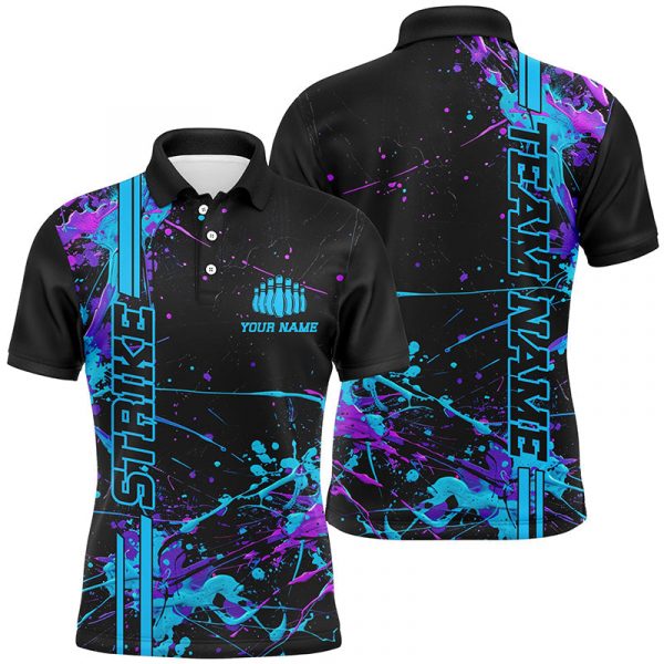 Strike in Style Custom Blue & Purple Bowling Shirts for Men & Women Camo Bowling Team Jerseys