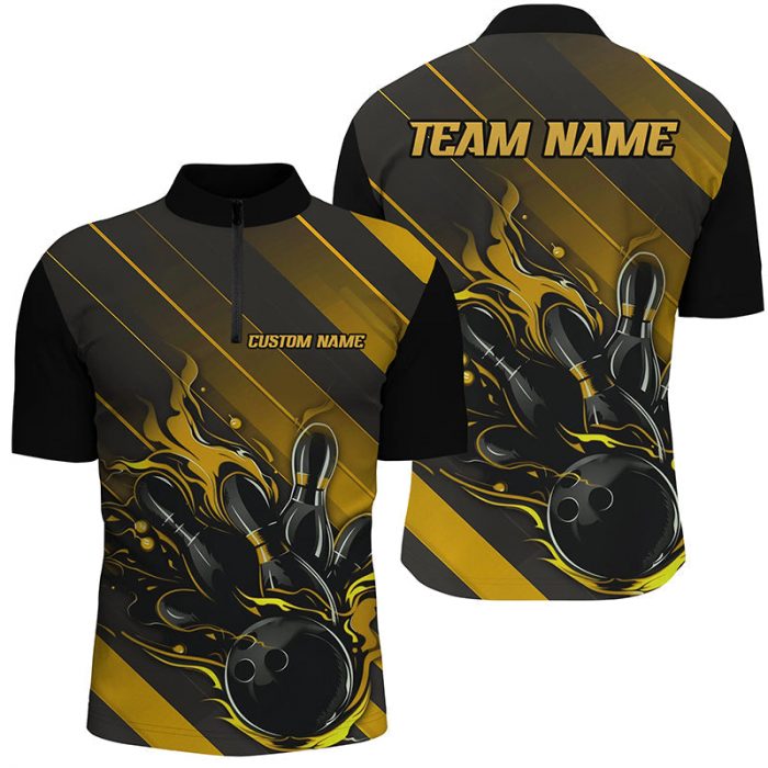 Premium Black And Gold Custom Bowling Team Shirts – Men And Women Tournament Jerseys