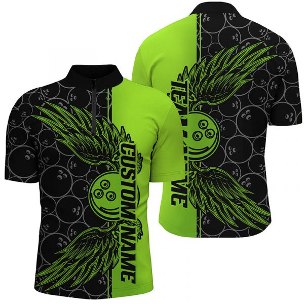 Custom Black And Blue Unisex Bowling Tournament Team Shirts – Stand Out with Bowling Ball And Wings Jerseys