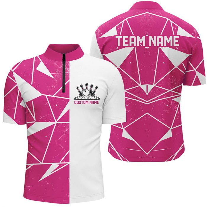 Pink Geometric Custom Unisex Bowling Team Shirts, Bowling Jerseys For Bowlers Gift For Bowler Bowling Player