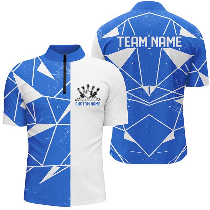 Blue Geometric Custom Unisex Bowling Team Shirts, Bowling Jerseys For Bowlers Gift For Bowler Bowling Player