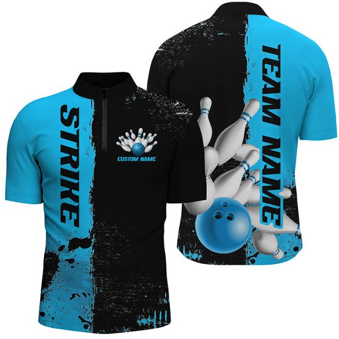 Strike Bowling Team Shirts For Men &Amp;Amp; Women Custom Black &Amp;Amp; Blue Bowling Jerseys