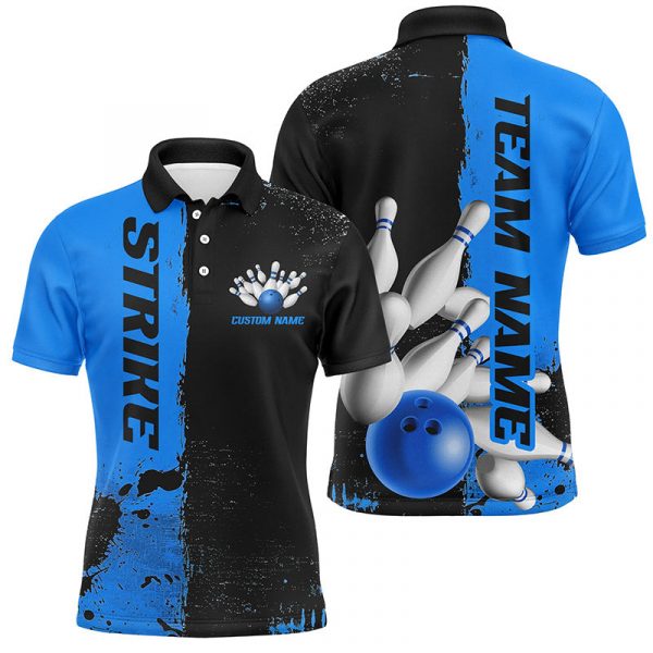 Custom Black And Blue Strike Bowling Team Shirts – Stylish Jerseys for Men & Women Bowlers