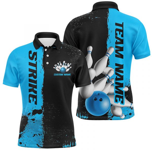 Strike Bowling Team Shirts for Men & Women Custom Black & Blue Bowling Jerseys