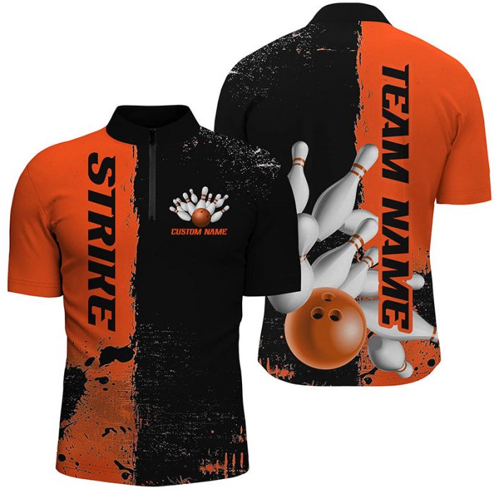 Strike Bowling Team Shirts Custom Black &Amp;Amp; Orange Jerseys For Men And Women Bowlers