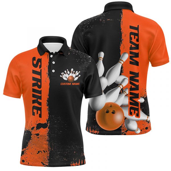 Strike Bowling Team Shirts Custom Black & Orange Jerseys for Men and Women Bowlers