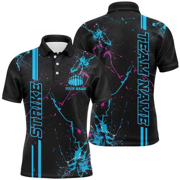 Stylish Custom Blue and Pink Strike Bowling Shirts for Men and Women – Camo Bowling Team Jerseys