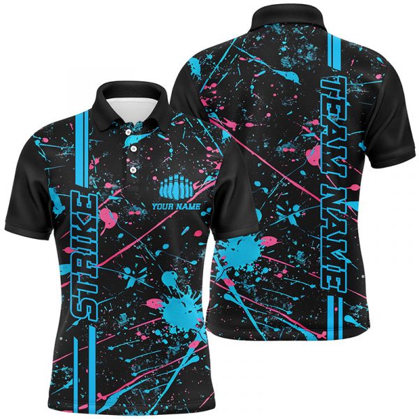 Strike in Style with Custom Blue and Pink Bowling Team Shirts – Unisex Camo Jerseys for Bowling League