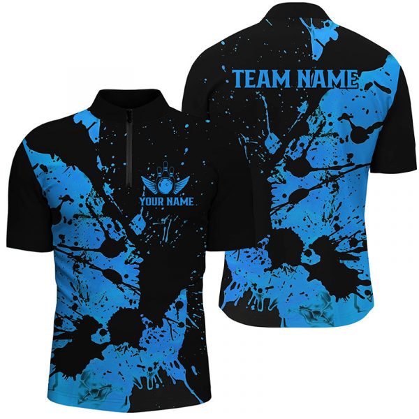 Custom Team Shirts for Men & Women – Black & Blue Flame Bowling Ball Jerseys