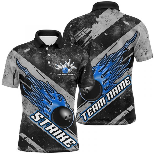 Custom Team Shirts for Men & Women – Black & Blue Flame Bowling Ball Jerseys