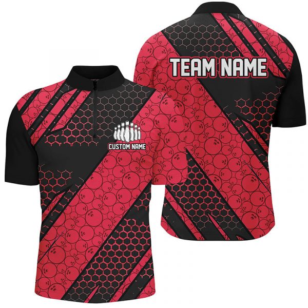 Flame Bowling Ball Custom Team Shirts Black and Red Tournament Jerseys for Men & Women