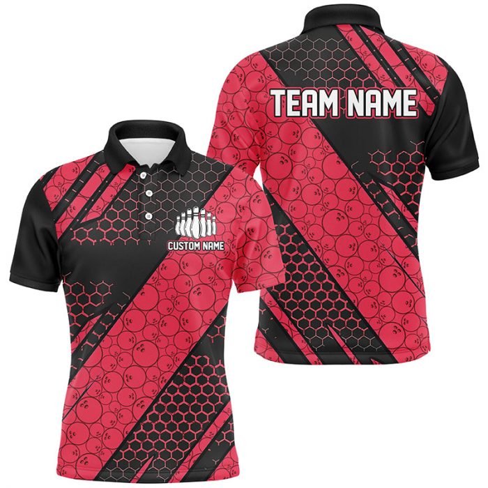 Custom Bowling Team Jerseys Bowling Ball Pattern For Men &Amp; Women Red Bowlers Shirts