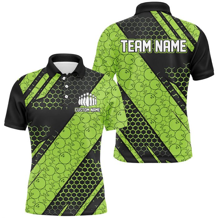 Custom Bowling Team Jerseys Green Bowlers Shirts For Men And Women With Bowling Ball Pattern