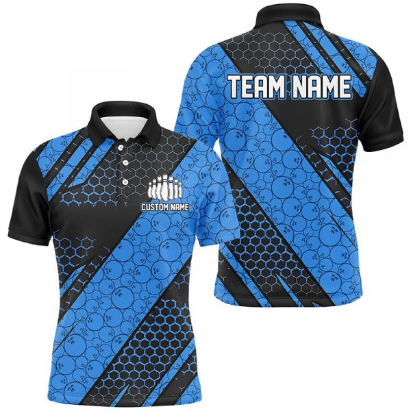 Custom Bowling Team Jerseys Bowlers Shirts for Men & Women – Blue Bowling Ball Pattern